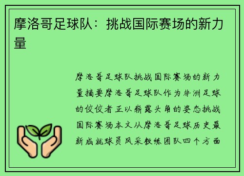摩洛哥足球队：挑战国际赛场的新力量